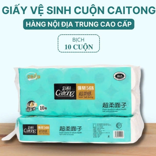 Giấy vệ sinh cuộn Caitong Xanh Ngọc 568 (Bịch 10 cuộn)