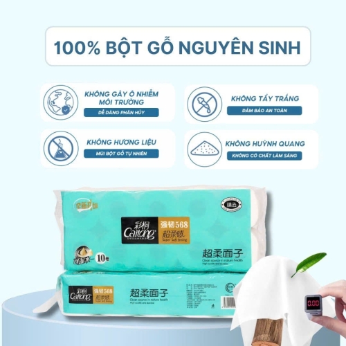 Giấy vệ sinh cuộn Caitong Xanh Ngọc 568 (Bịch 10 cuộn)